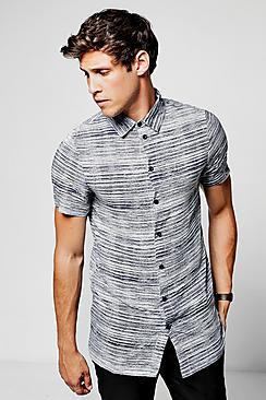 Boohoo Navy Grain Stripe Short Sleeve Shirt