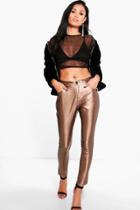 Boohoo Tamsin Metallic Super Skinny Trousers Gold