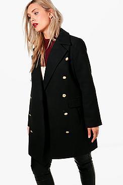 Boohoo Plus Ella Military Button Wool Coat