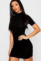 Boohoo High Neck Rib Knit Bodycon Mini Dress