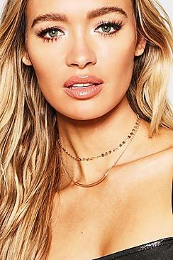 Boohoo Simple Chain Curved Bar Layered Choker