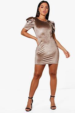 Boohoo Hanna Velvet Balloon Sleeve Shift Dress