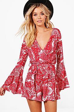 Boohoo Georgia Wrap Paisley Playsuit