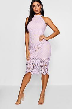 Boohoo Heather Lace High Neck Sleeveless Midi Dress