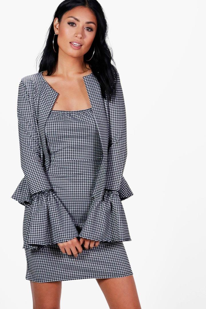 Boohoo Mavis Gingham Dress & Frill Jacket Co-ord Black