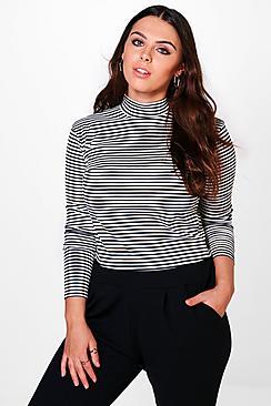 Boohoo Plus Alex Stripe High Neck Rib Top