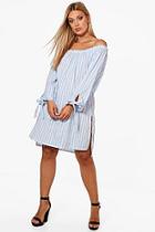 Boohoo Plus Ava Off The Shoulder Tie Sleeve Gingham Dress