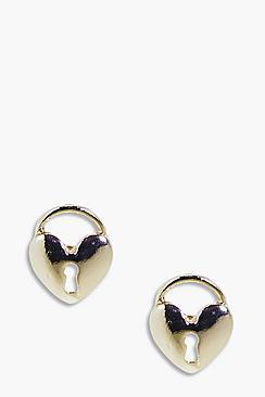Boohoo Amelie Heart Padlock Stud Earrings