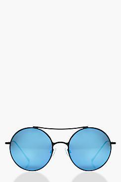 Boohoo Claire Blue Matte Frame Round Sunglasses