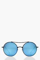 Boohoo Claire Blue Matte Frame Round Sunglasses