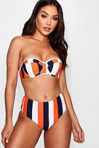 Boohoo Kos School Stripe Underwired High Waisted Bikini