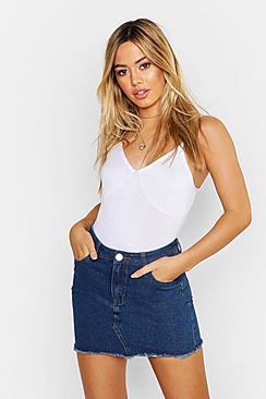 Boohoo Petite Frayed Hem Denim Skirt