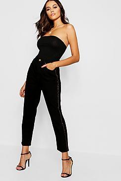 Boohoo Gold Piping Denim Straight Leg Jeans