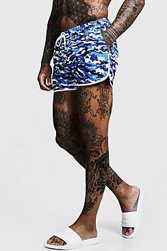 Boohoo Blue Camo Print Runner Swim Short