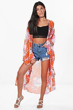 Boohoo Emily Bright Floral Woven Kimono