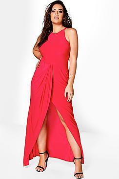 Boohoo Plus Jules Slinky Drape Wrap Maxi Dress