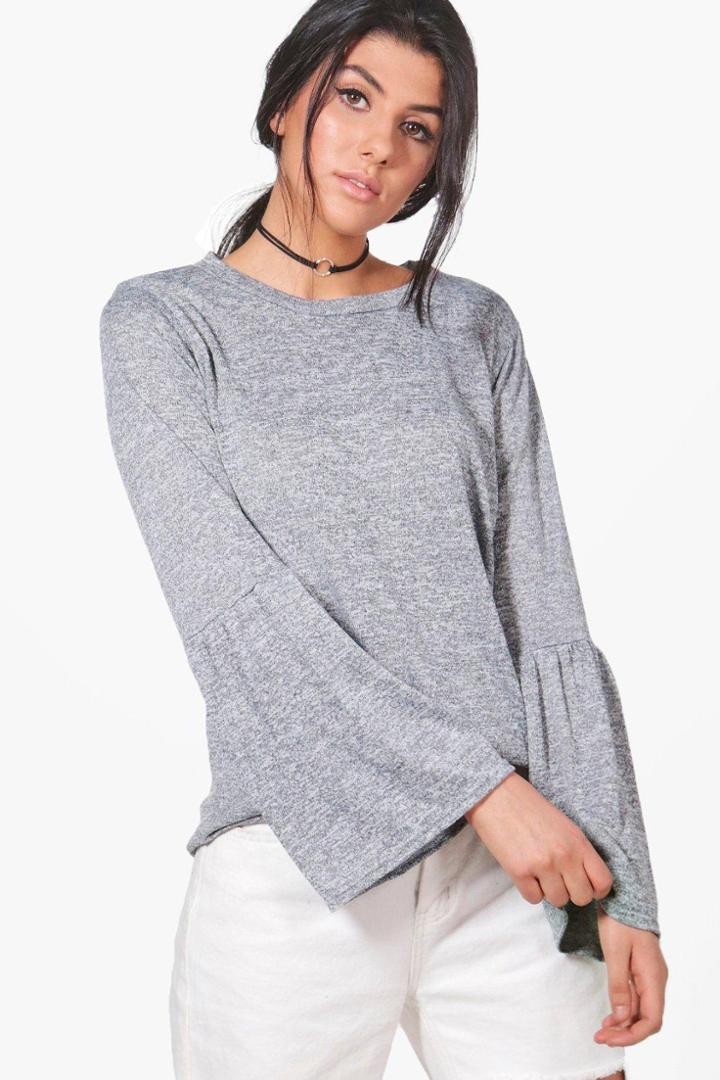Boohoo Daisy Wide Sleeve Fine Knit Jumper Grey