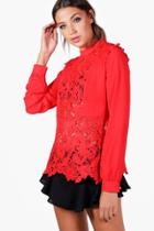 Boohoo Tall Elise Premium Lace Woven Shirt Red