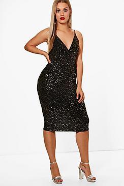 Boohoo Plus Katie Sequin Knot Detail Wrap Dress