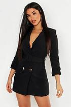 Boohoo Ruched Sleeve Breasted Belted Blazer Dress