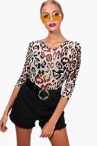 Boohoo Lola Leopard Print Patch Pocket Denim Shorts