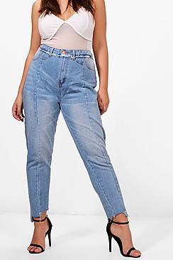 Boohoo Plus Shannon Seam Detail Destroyed Hem Jean