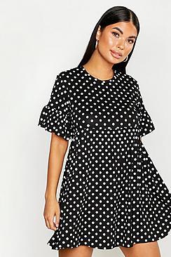 Boohoo Petite Spot Print Smock Dress