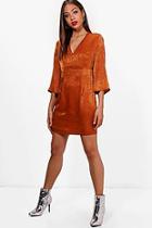 Boohoo Wide Sleeve Satin Tie Detail Shift Dress
