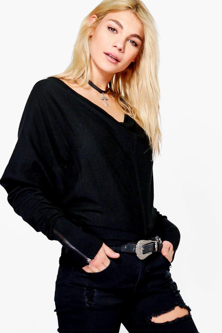 Boohoo Annie Drape Jumper Black
