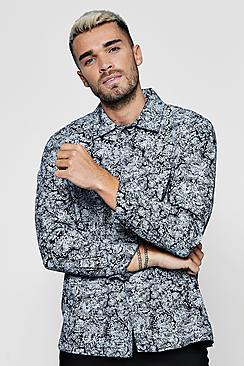 Boohoo Long Sleeve Paisley Print Denim Shirt