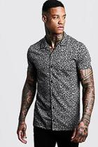 Boohoo Leopard Jacquard Short Sleeve Revere Shirt