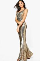 Boohoo Tall Brid Premium Sequin Maxi Dress Gold