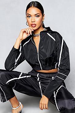 Boohoo Zip Through Contrast Piping Shellsuit Jacket