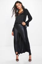 Boohoo Laila Tie Cuff Detail Slinky Duster Black