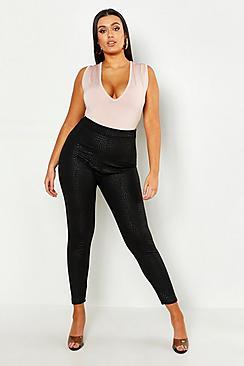 Boohoo Plus Pu Croc Detail Legging