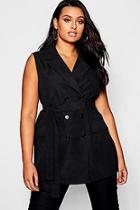 Boohoo Plus Ruched Belted Sleeveless Horn Button Down Blazer
