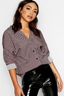 Boohoo Stripe Collarless Shirt