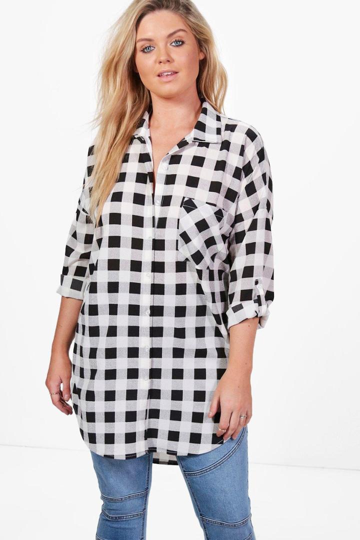 Boohoo Plus Bethany Oversized Gingham Shirt Multi