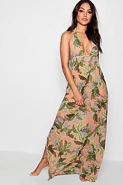 Boohoo Gemma Leaf Print Maxi Beach Dress
