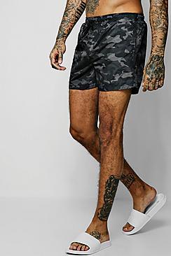 Boohoo Grey Camo Print Mid Length Swim Short