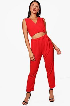 Boohoo Belle Wrap Crop And Trouser Co-ord Set