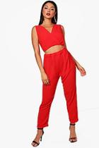 Boohoo Belle Wrap Crop And Trouser Co-ord Set