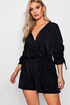 Boohoo Plus Diane Slinky Wide Sleeve Tie Playsuit
