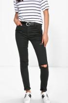 Boohoo Heather High Waisted Ripped Skinny Jeans Black