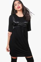 Boohoo Lola Corset 2 In 1 T-shirt Dress Black