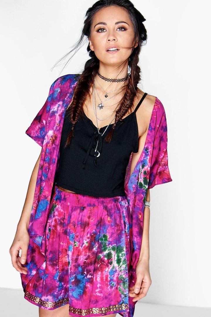 Boohoo Kayley Festival Tie Dye Beaded Shorts Multi