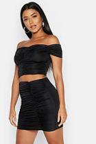 Boohoo Ruched Off The Shoulder Crop Top