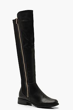 Boohoo Croc Trim Over The Knee Boots