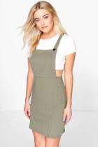 Boohoo Johanna Ribbed A-line Pinafore Dress Khaki