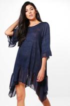 Boohoo Aimee Ruffle Hem Dress Navy